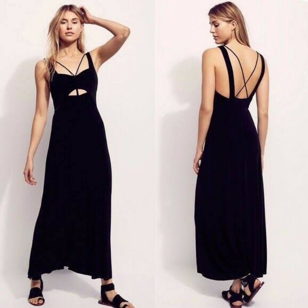 Free People Hypnotized Maxi Strappy Slinky Dress